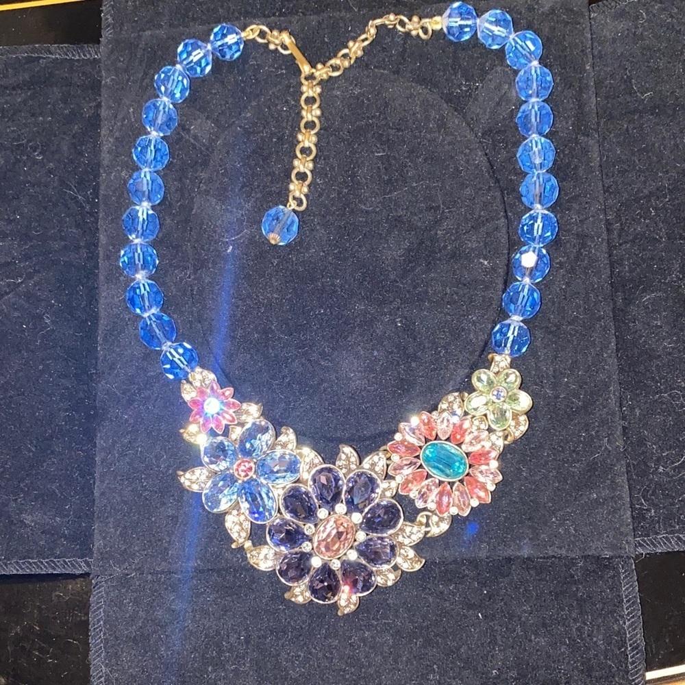 Heidi Daus Glorious Garden  Floral Blue, Purple, Pink, and Gold Necklace